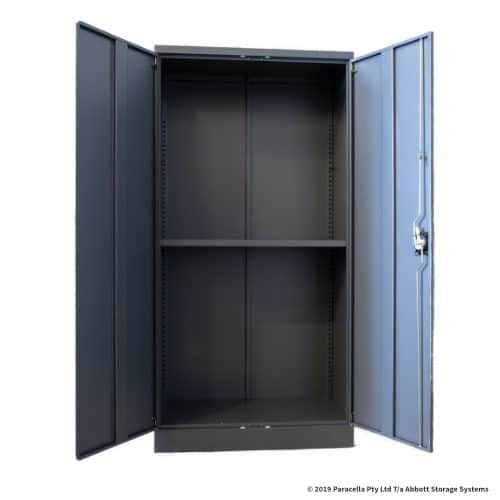Storage Cabinet 1830h x 915w x 457d 3 Shelf Graphite Ripple - 2 Doors Open