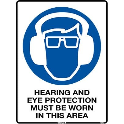 WS11013 - Safety Sign 450 x 300mm - Metal - Hearing & Eye Protection Must Be Worn