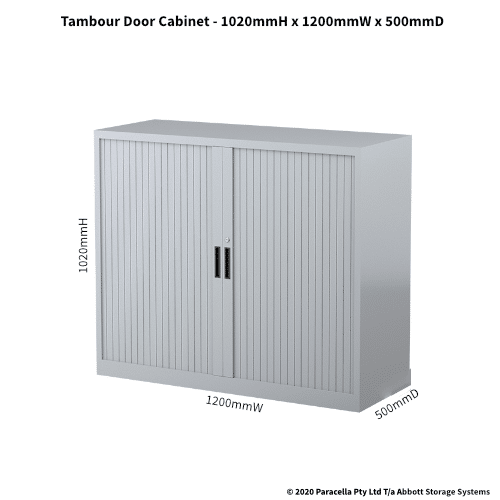 Tambour Door Cabinet 1020H X 1200W X 500D Grey CB2637SG - Dimensions