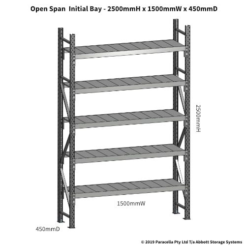 Open Span OS43671 2500H 1500W 450D Steel Shelf Panels Initial