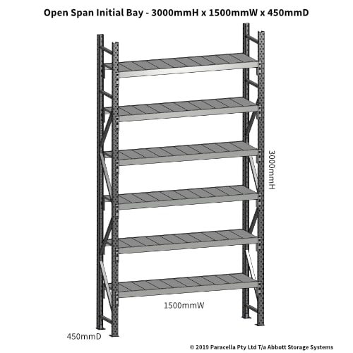 Open Span OS43731 3000H 1500W 450D Steel Shelf Panels Initial
