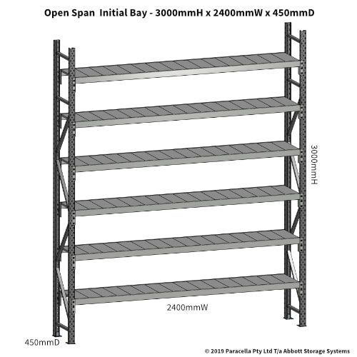 Open Span OS43770 3000H 2400W 450D Steel Shelf Panels Initial