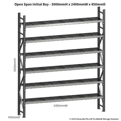 Open Span OS44770 3000H 2400W 450D Wire Shelf Panels Initial