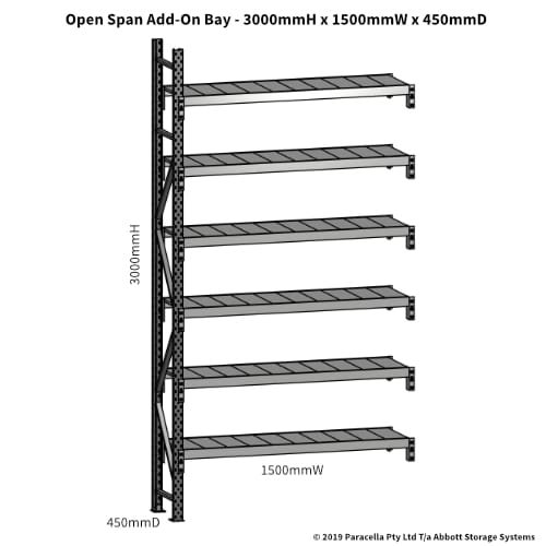 Open Span OS43741 3000H 1500W 450D Steel Shelf Panels Add-On