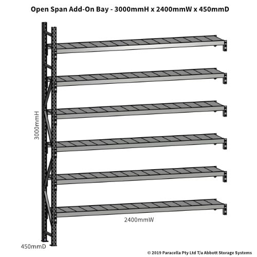 Open Span OS43780 3000H 2400W 450D Steel Shelf Panels Add-On
