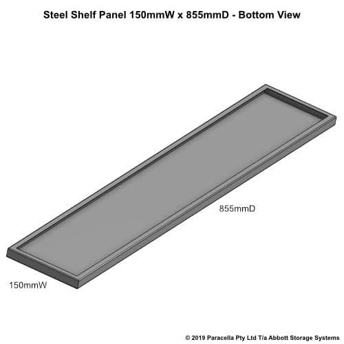 Steel Shelf Panel 900D x 150W - Bottom View