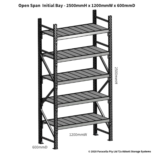 Open Span OS43850 2500Hx1200Wx600D Initial Bay - Dimensions