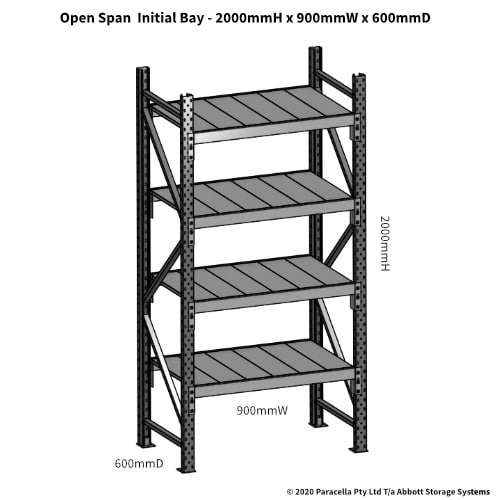 Open Span OS43789 2000Hx900Wx600D Initial Bay - Dimensions