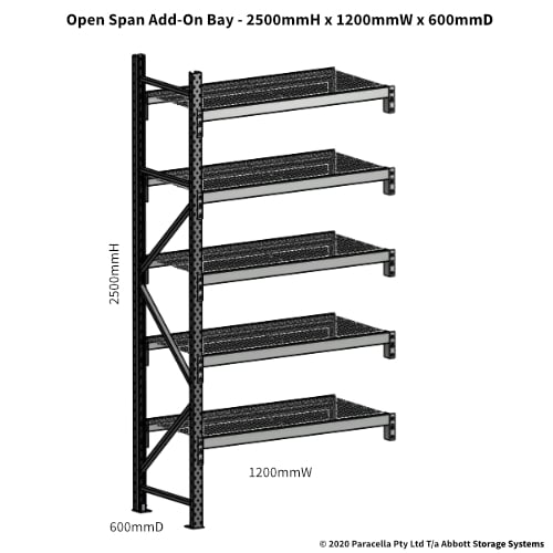 Open Span OS44860 2500Hx1200Wx600D Add-On Bay - Dimensions