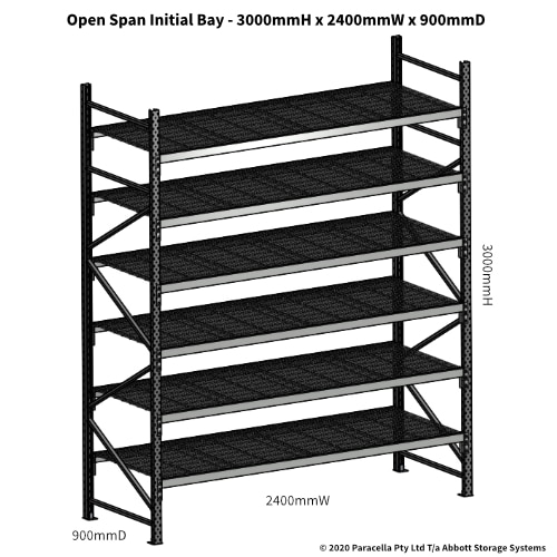 Open Span OS44951 3000Hx2400Wx900D Initial Bay - Dimensions