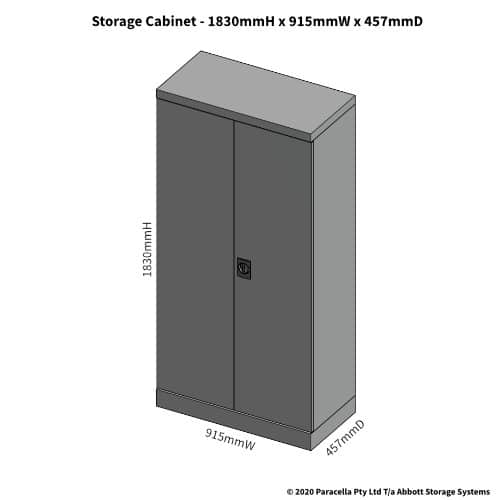 CB2606GY - Storage Cabinet 1830H x 915W x 457D 4 Shelf Grey - Dimensions